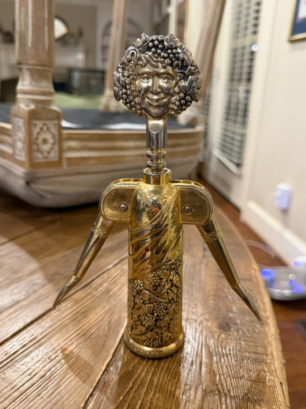 BACCHUS Ornate Winged Corkscrew Wine Opener Grape Motif